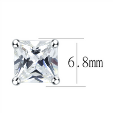 Load image into Gallery viewer, Studs Brass Earrings Rhodium Unisex AAA Grade CZ Clear Princess cut (6.8 mm)