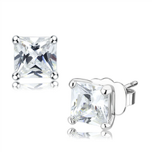 Load image into Gallery viewer, Studs Brass Earrings Rhodium Unisex AAA Grade CZ Clear Princess cut (6.8 mm)