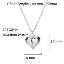 Charger l'image dans la galerie, 925 Sterling Silver Puffy Heart Necklace Rhodium