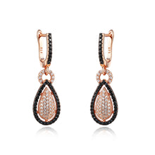 Load image into Gallery viewer, Silver 925 Yellow/Rose-Drop Earrings Made with AAA-Zircon Round stones/Onyx