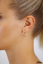 Charger l'image dans la galerie, 10K YELLOW GOLD CLASSIC SHINY POLISHED ROUND HOOP EARRINGS, 2mm TUBE Size 22mm