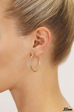 Charger l'image dans la galerie, 10K YELLOW GOLD CLASSIC SHINY POLISHED ROUND HOOP EARRINGS, 2mm TUBE Size 35mm