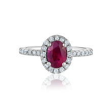 Load image into Gallery viewer, OVAL CUT RED RUBY HALO RING