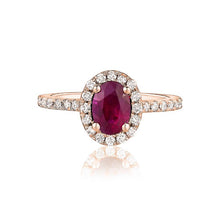 Load image into Gallery viewer, OVAL CUT RED RUBY HALO RING