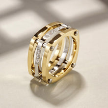 Load image into Gallery viewer, GOLD COCKTAIL PARALLELED BAR RING WITH CZ
