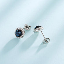 Load image into Gallery viewer, 925 Sterling Silver HALO studs Round Earrings Made with Crystal From Swarovski(R)-Sapphire