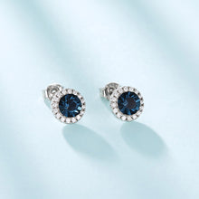 Load image into Gallery viewer, 925 Sterling Silver HALO studs Round Earrings Made with Crystal From Swarovski(R)-Sapphire