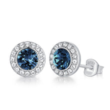 Load image into Gallery viewer, 925 Sterling Silver HALO studs Round Earrings Made with Crystal From Swarovski(R)-Sapphire