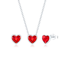 Load image into Gallery viewer, 925 Sterling Silver HEART Set Made with Ruby Crystals from Swarovski(R)