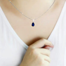 Load image into Gallery viewer, 925 Sterling Silver Chain Sapphire Pear Pendant Rhodium Women AAA Grade CZ Clear