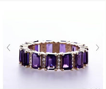 Load and play video in Gallery viewer, AMETHYST EMERALD CUT ETERNITY RING 14K Gold

