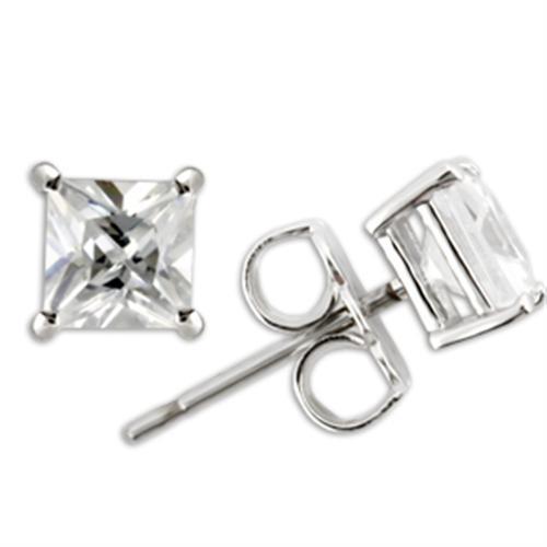 Silver Studs 925 Sterling Earrings Rhodium Women AAA Grade CZ Clear (6mm-6.5 mm)