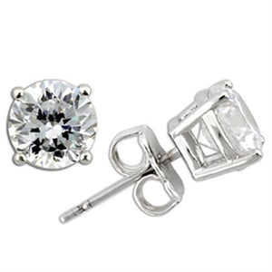 Silver Studs 925 Sterling Earrings Rhodium Women AAA Grade CZ Clear (6mm-6.5mm)