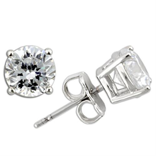 Silver Studs 925 Sterling Earrings Rhodium Women AAA Grade CZ Clear (6mm-6.5mm)