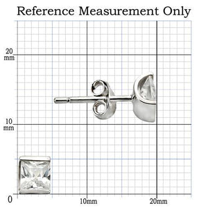 Silver Studs 925 Sterling Princess Cut Earrings  Rhodium Women AAA - CZ (5 mm)