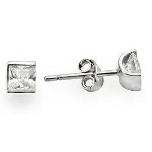 Silver Studs 925 Sterling Princess Cut Earrings  Rhodium Women AAA - CZ (5 mm)