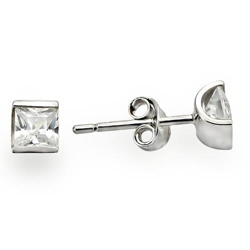 Silver Studs 925 Sterling Princess Cut Earrings  Rhodium Women AAA - CZ (5 mm)