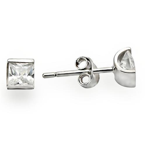 Silver Studs 925 Sterling Earrings Rhodium Women AAA Grade CZ Clear Square (5mm)