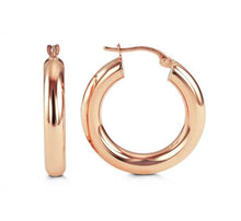 Charger l&#39;image dans la galerie, 10K YELLOW/WHITE/ROSE GOLD CLASSIC SHINY POLISHED ROUND HOOP EARRINGS, 3mm TUBE Size 15mm
