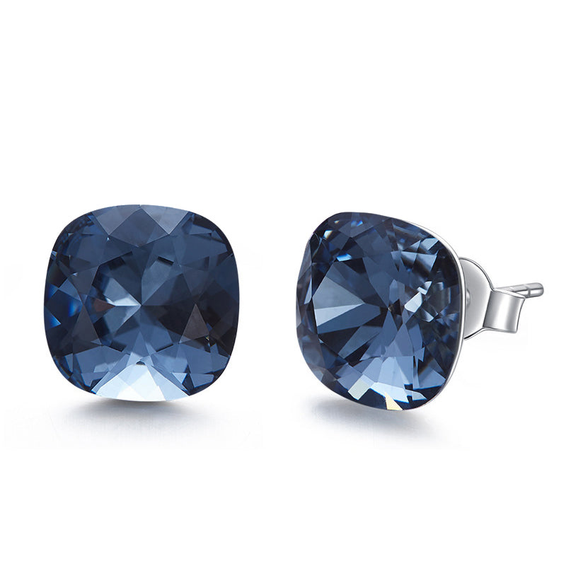 Silver Studs 10 mm Made with Sapphire Crystals From SWAROVSKI(R) Crystal