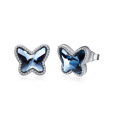 Load image into Gallery viewer, Silver 925 Butterfly Earrings Made with Sapphire Crystals From SWAROVSKI(R)
