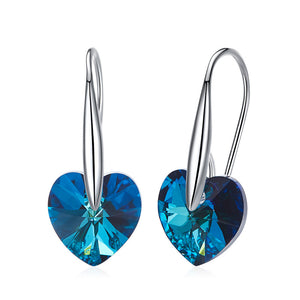 Silver 925 Drop Heart Earrings Made with Blue Sapphire Crystals From SWAROVSKI(R)