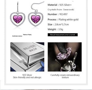 925 Sterling Silver Heart Earrings Made with Crystal From Swarovski(R) Rose