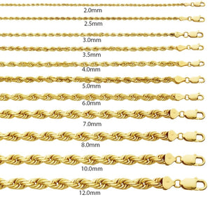 10K Yellow Gold 4.0MM Solid Rope Chain Diamond Cut Necklace