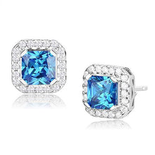 Load image into Gallery viewer, Silver Earrings Rhodium Women AAA Grade CZ Clear-Aquamarine
