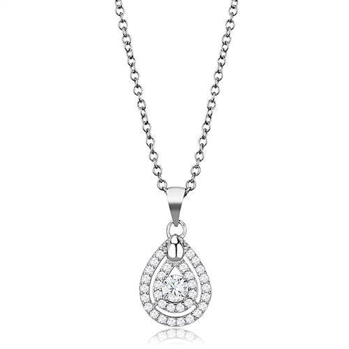 925 Sterling Silver Chain Pendant with AAA Grade CZ-Rhodium