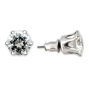 Studs Brass Earrings Rhodium Women AAA Grade CZ Clear (6mm)-1 ct