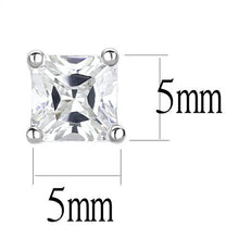 Load image into Gallery viewer, Studs Brass Earrings Rhodium Unisex AAA Grade CZ Clear Princess cut (5.0 mm)-.50 ct
