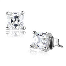 Load image into Gallery viewer, Studs Brass Earrings Rhodium Unisex AAA Grade CZ Clear Princess cut (5.0 mm)-.50 ct
