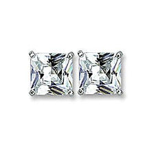 Load image into Gallery viewer, Studs Brass Earrings Rhodium Unisex AAA Grade CZ Clear Princess cut (6.5 mm)-1.50 ct
