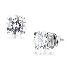 Load image into Gallery viewer, Studs Brass Earrings Rhodium Women AAA Grade CZ Clear (1.5 CT) (6.5 mm)
