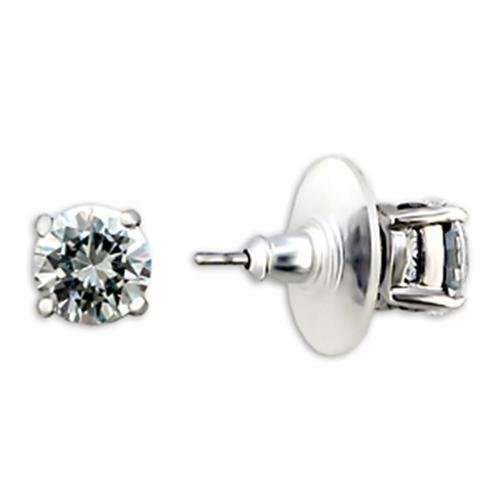 Studs Brass Studs Earrings Rhodium Women AAA Grade CZ Clear (5mm)