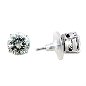 Studs Brass Earrings Rhodium Women AAA Grade CZ Clear (9mm)-2 ct