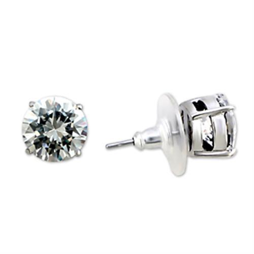 Studs Brass Earrings Rhodium Women AAA Grade CZ Clear (9mm)-2 ct