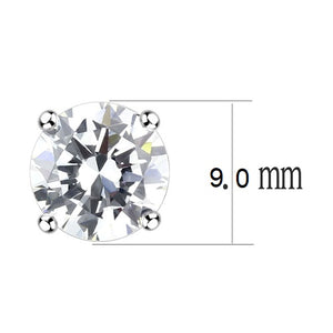 Studs Brass Earrings Rhodium Women AAA Grade CZ Clear (9mm)-2 ct