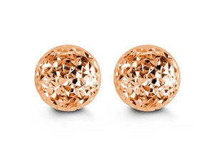 10K ROSE GOLD CLASSIC BALL STUD Diamond Cut EARRINGS, ALL SIZES