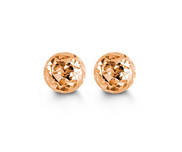 10K ROSE GOLD CLASSIC BALL STUD Diamond Cut EARRINGS, ALL SIZES