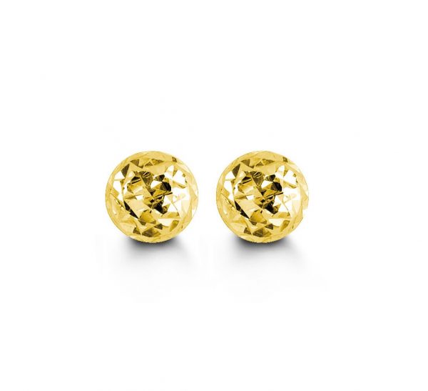 10K YELLOW GOLD CLASSIC BALL STUD Diamond Cut EARRINGS, ALL SIZES