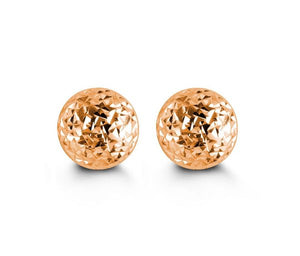 10K ROSE GOLD CLASSIC BALL STUD Diamond Cut EARRINGS, ALL SIZES