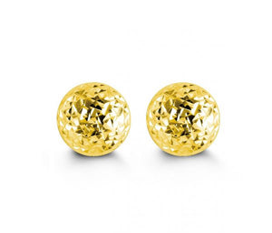 10K YELLOW GOLD CLASSIC BALL STUD Diamond Cut EARRINGS, ALL SIZES