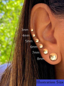 10K YELLOW GOLD CLASSIC BALL STUD Diamond Cut EARRINGS, ALL SIZES