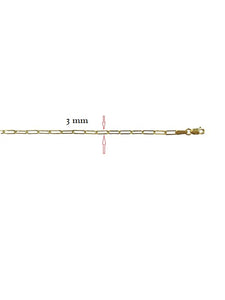 10k Yellow Gold Solid Paper Clip Bracelet 3.0 mm