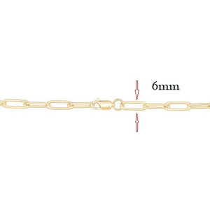 10K Yellow Gold Solid Paper Clip Bracelet 6.0 mm