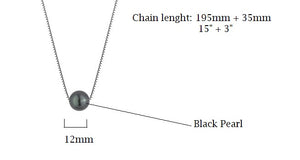 925 Sterling Silver Necklace Floating Black Pearl