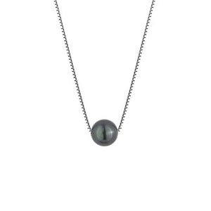 925 Sterling Silver Necklace Floating Black Pearl