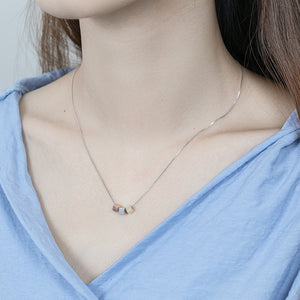 925 Sterling Silver 3 colors Puffy Cubes Necklace Rhodium
